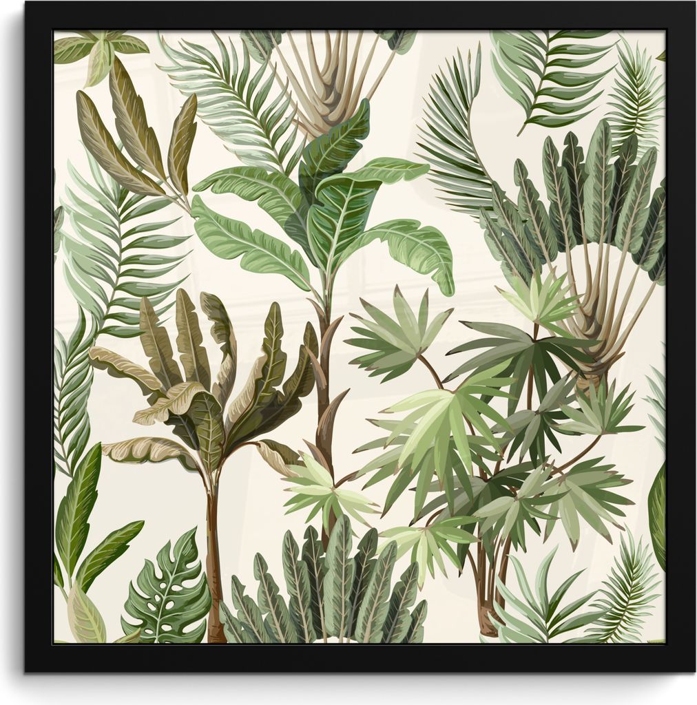 MuchoWow MuchoWow Gerahmtes Poster Dschungel - Palme - Bananenstaude - Kinder - Natur - Pflanzen 40x40 cm - Poster mit zchwarzem Bilderrahmen -...