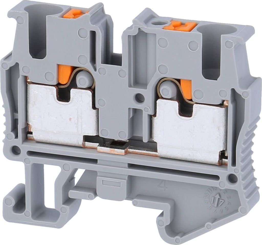 "Mini-Durchgangsklemme, Anschlussart Push-in-Anschluss, Querschnitt: 0,14 -4mm,AWG: 26 - 12, Breite: 5,2 mm, Höhe: 32,1 mm, Farbe: grau, Montagear...