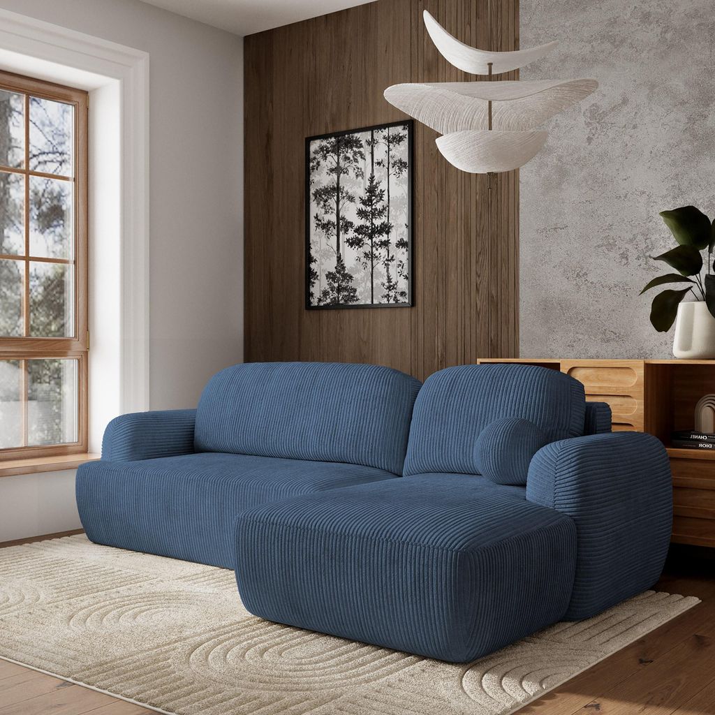 Masseno Ecksofa MODENZA P R-S mit Schlaffunktion L-Form, Sofa mit Bettkasten, Wohnzimmersofa, Couch, Soffa, Bettsofa, Couchgarnitur- Blau, POSO 05