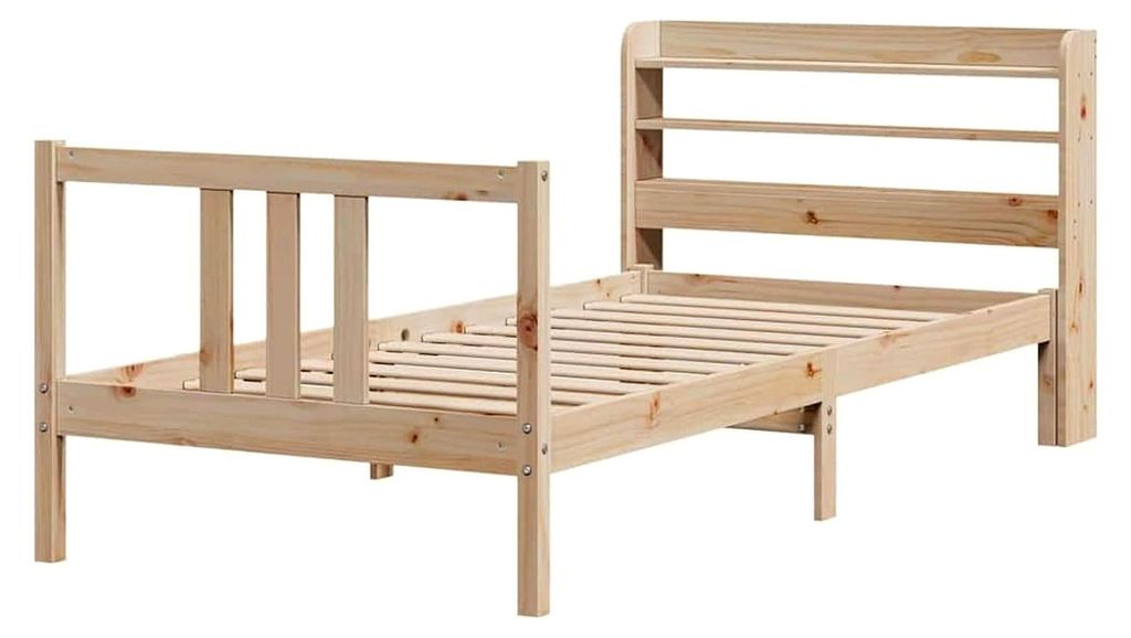 Bettgestell mit Kopfteil ohne Matratze 90x190 cm aus Kiefernholz für Schlafzimmer und Gästezimmer