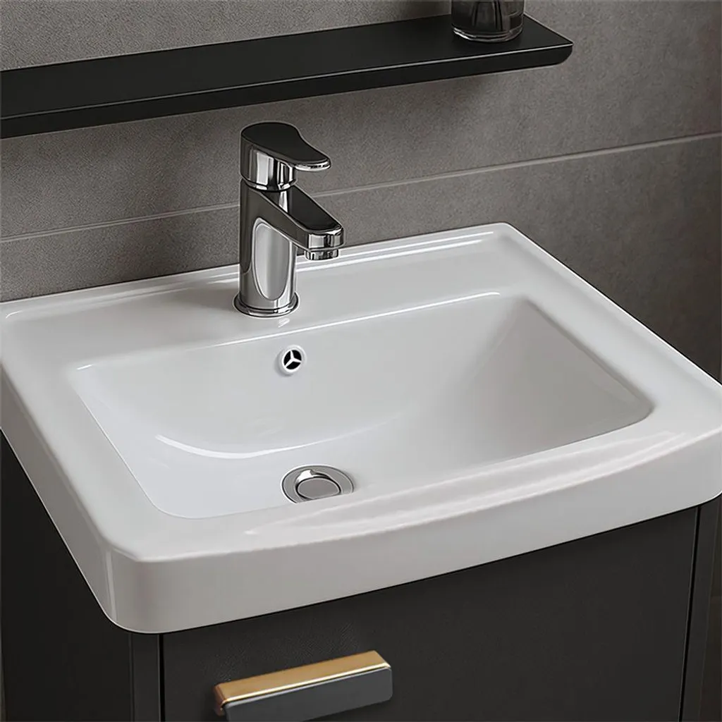 Lave-mains suspendu gris 40cm avec vasque en céramique intégrée - 3