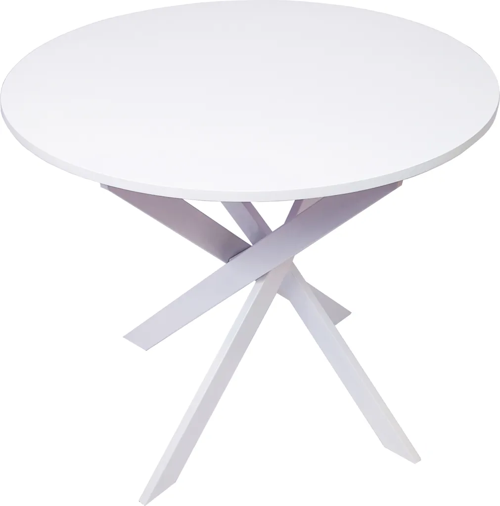 Table à manger ronde ZEN 90x90x77cm blanc mat avec pieds en métal laqué