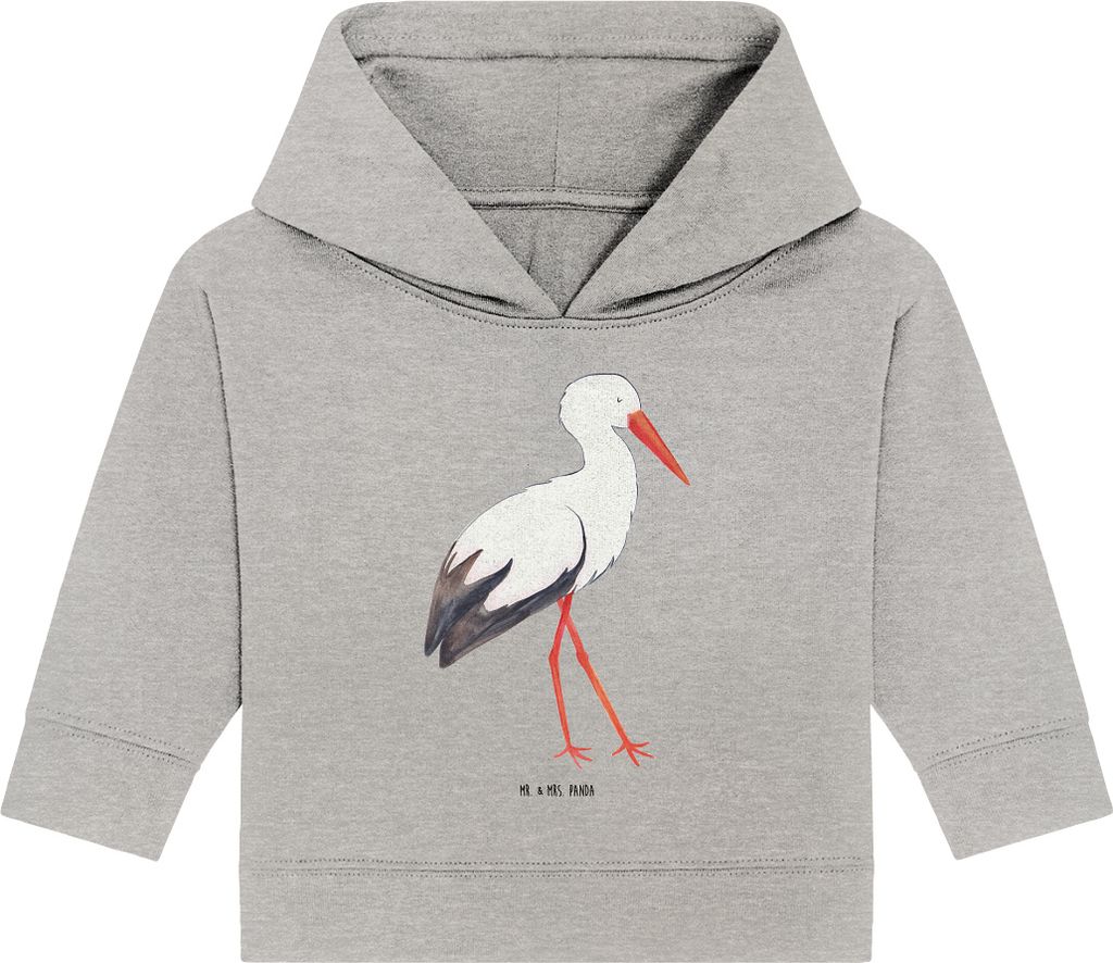 Mr. & Mrs. Panda Organic Baby Hoodie Storch 24. - 36. Monat - Heather Grey - Geschenk, Störche, Lustige Sprüche, Kapuzenshirt, Mütter, Kapuzensw...