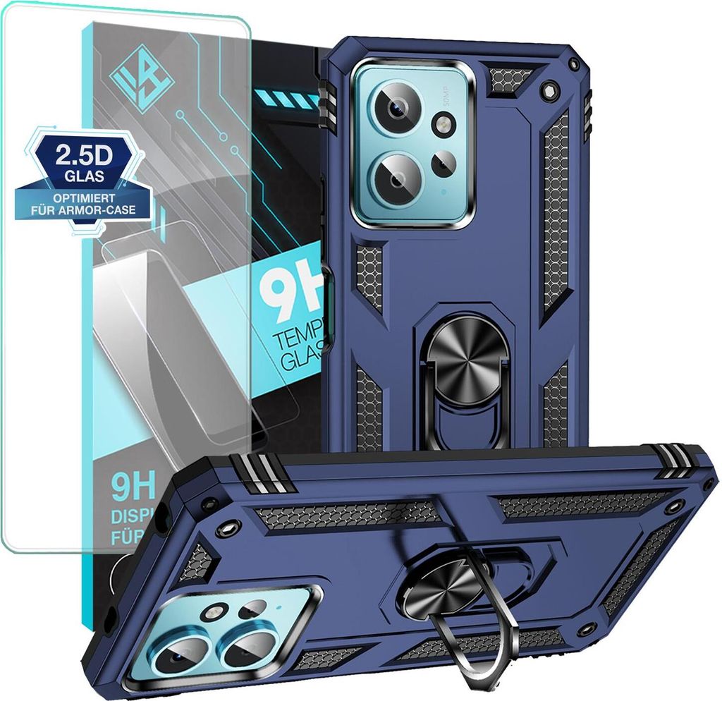 Armor Outdoor Handyhülle für Xiaomi Redmi Note 12 Handy Panzer Case Schutzhülle mit 9H Displayglas Displayschutz Farbe: Blau