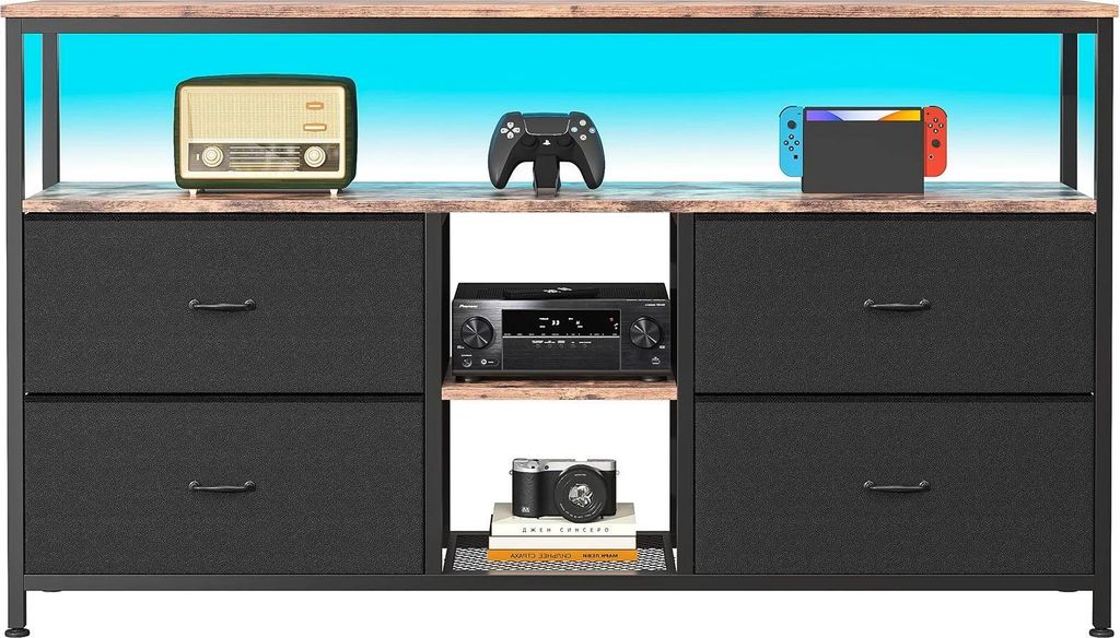 TV-Lowboard - TV-Schrank/TV-Board - 4 Schubladen - Verstellbare Regalböden - 108×30×78 cm - Schwarz