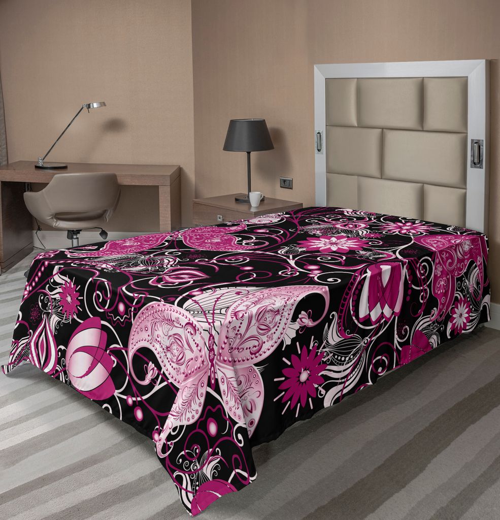 ABAKUHAUS Blumen Bettlaken, Orientalische Motive mit Kontur Art in Südostasien Tiere, weiches bequemes oberes Bettlaken für ein dekoratives Bett ...