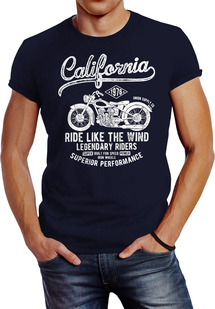Herren T-Shirt California Motorbike Slim Fit Neverless navy M