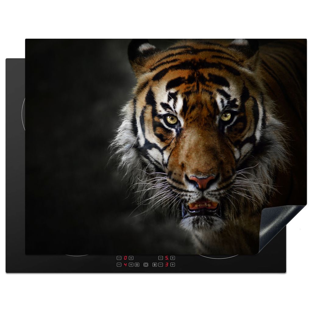KitchenYeah Herdabdeckplatte Tiger - Tier - Raubtier , 77x59cm, Küche Deko, Glaskeramikkochfeld Herdabdeckung, Abdeckplatte fùr Kochfeld