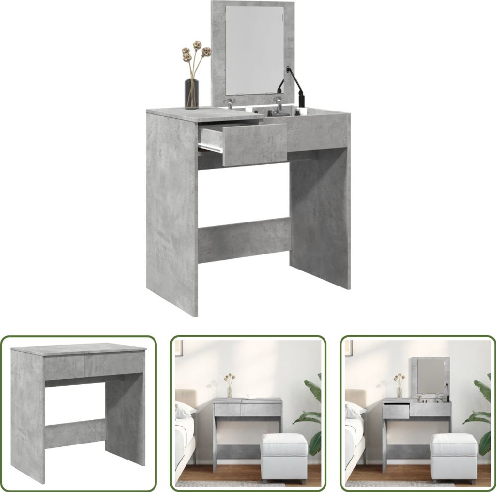 The Living Store Schminktisch mit Spiegel Betongrau 73x46,5x120 cm