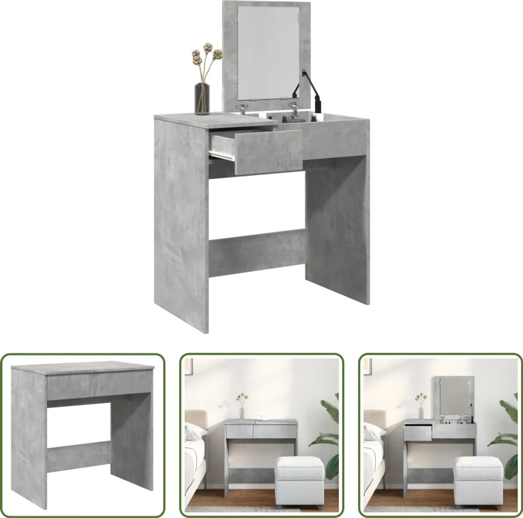 The Living Store Comodino con specchio grigio cemento 73x46,5x120 cm