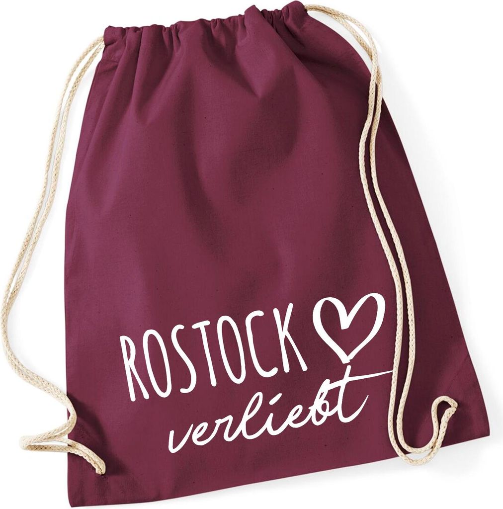 Huuraa Turnbeutel Rostock verliebt 12 Liter Burgundy Baumwolle Rucksack Geschenkidee