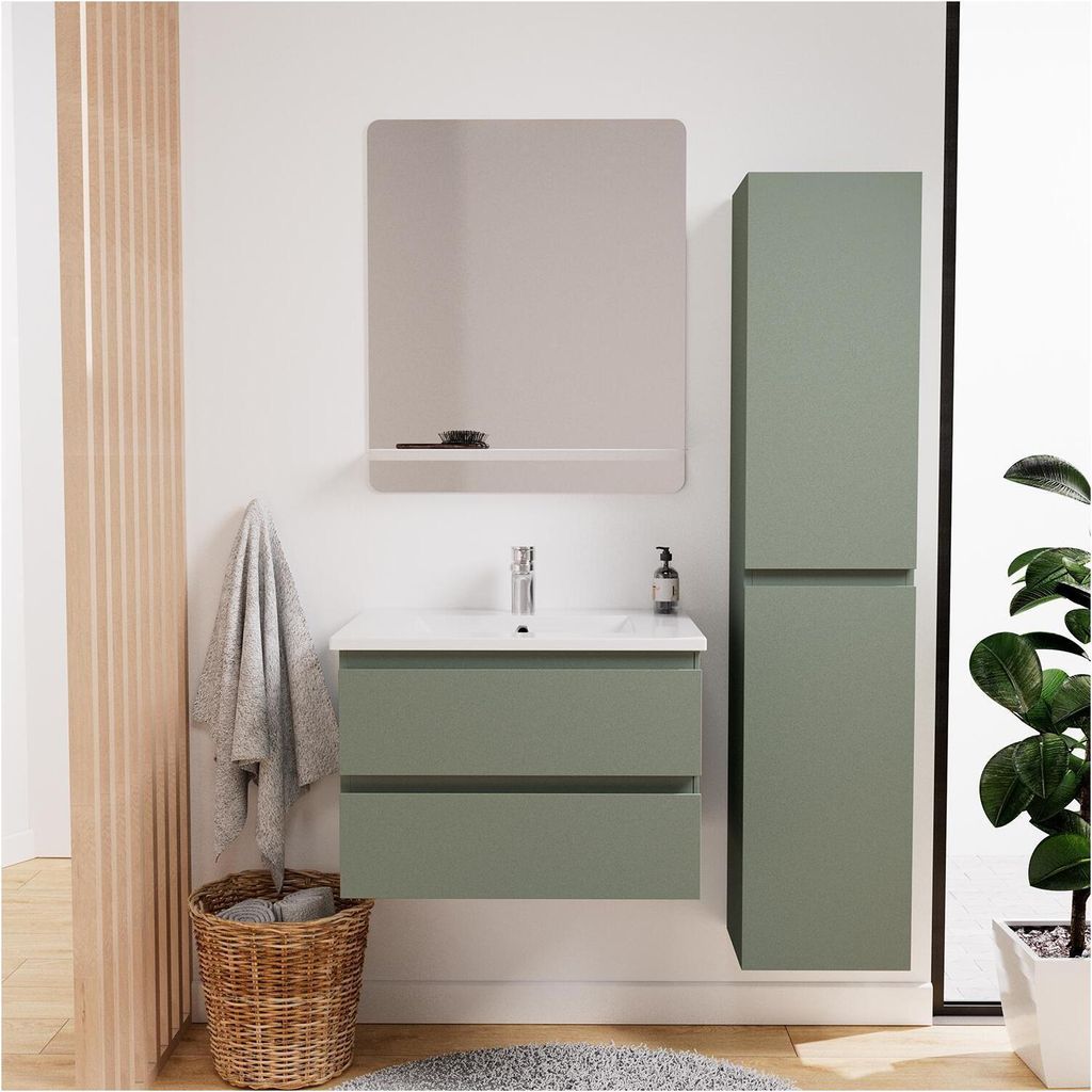 Einzelwaschtisch-Set 60 cm + Wasserhahn + Spiegel + SORRENTO-Säule