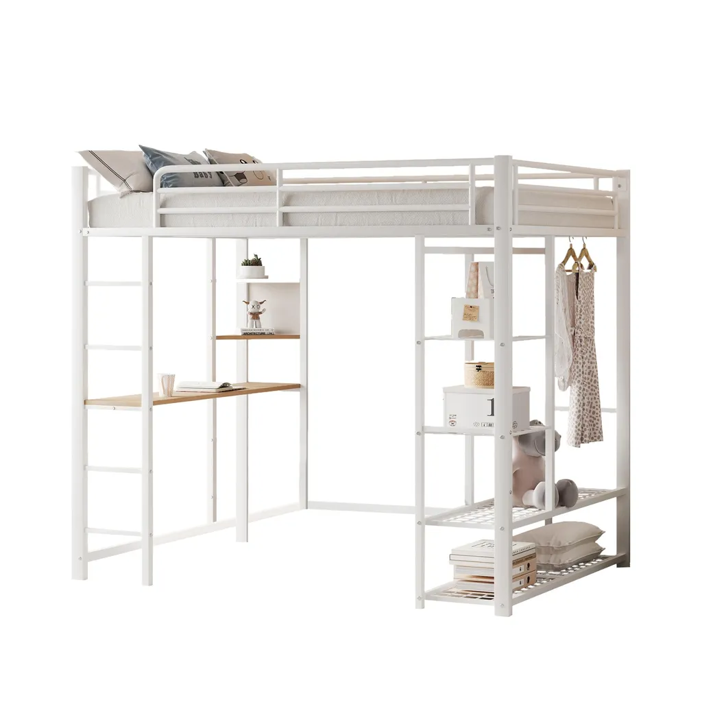 Lit Superposé avec Rangement et Bureau pour Chambre d'Ado Blanc - 4