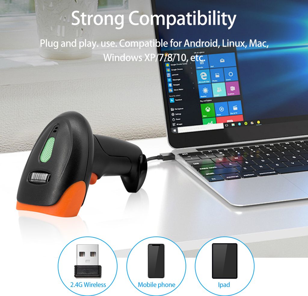 Tragbarer 1D/2D/QR-Barcode-Scanner BT+2,4 G kabelloser Produktbild 9