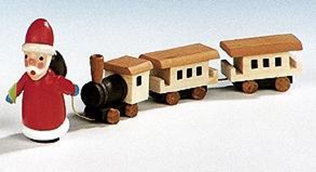 Weihnachtsfigur Weihnachtsmann mit Eisenbahn bunt  Länge Produktbild 