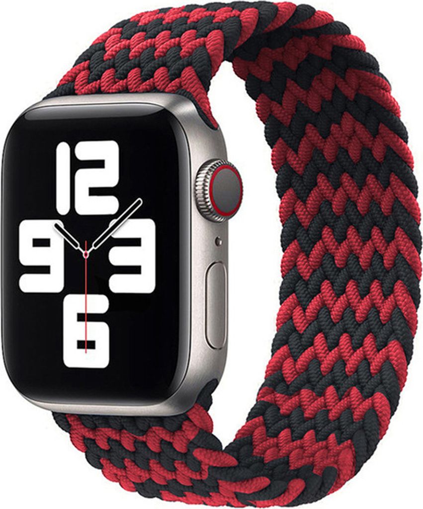 Armband für Apple Watch Series 8 7 6 5 4 3 2 1 - Geflochten Loop Sport Band Ersatzarmband - Schwarz/Rot - 42mm 44mm 45mm