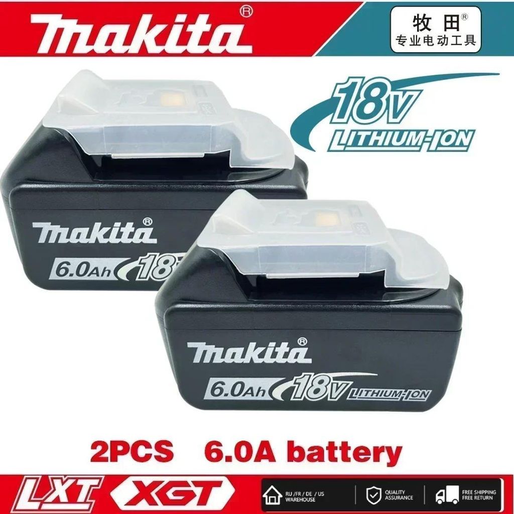 18V Li-Ion Akku - BL1860 Ersatzakku - 6,0Ah - 2er Pack - Kompatibel BL1830/BL1840/BL1850/BL1860 - Mehrfachschutz - Blau