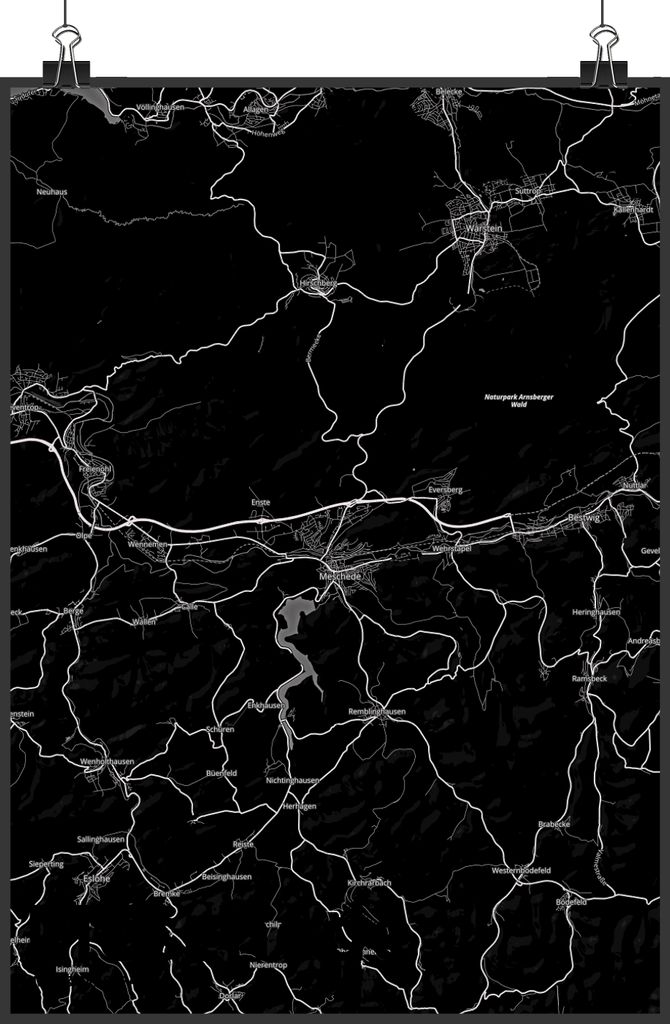 Mr. & Mrs. Panda Poster Meschede DIN A3 - Geschenk, drucke, Deko Bild, Wandbild, wanddeko, Stadt, Dorf Karte Landkarte Map Stadtplan, Kunstdruck