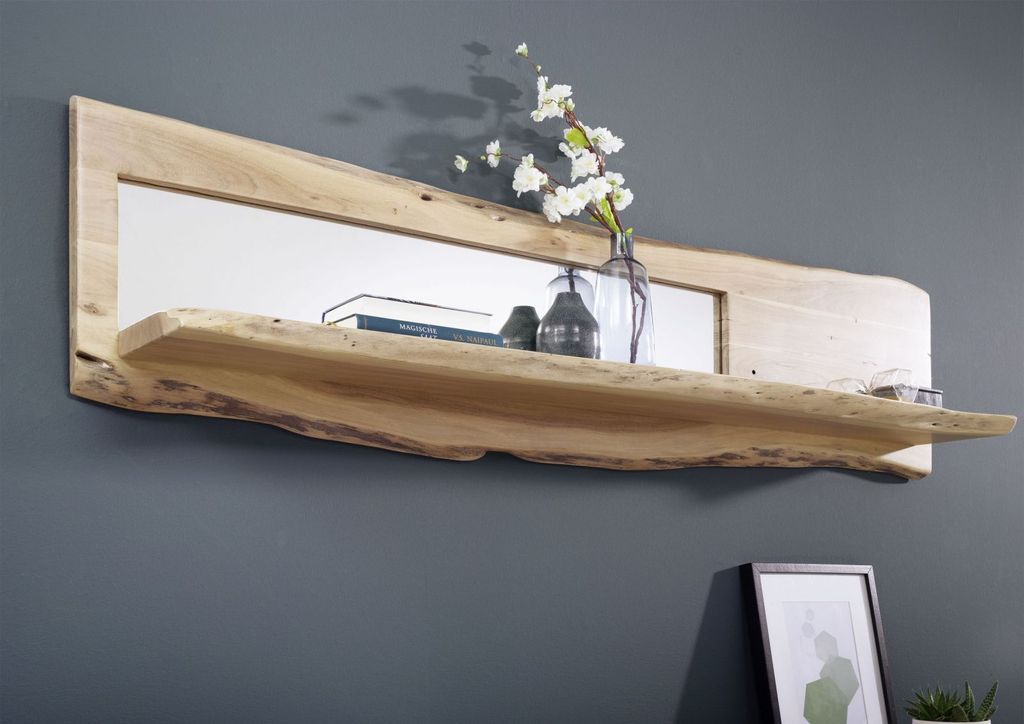 MASSIVMOEBEL24 Wandregal Akazie 165x22x38 natur lackiert PURE ACACIA #706