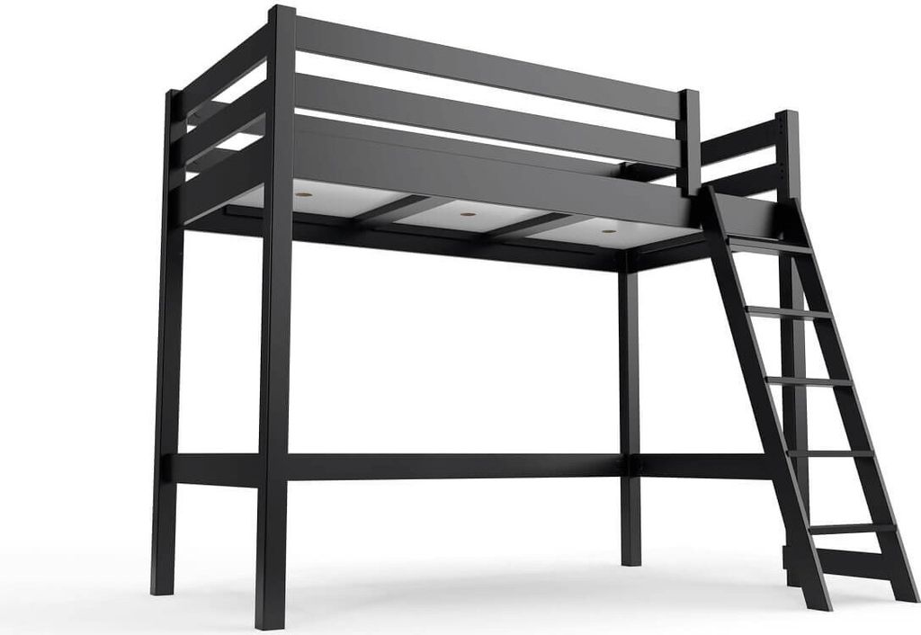 Kinderhochbett 90x200 ABC Holz mit Schrägleiter - Schwarz
