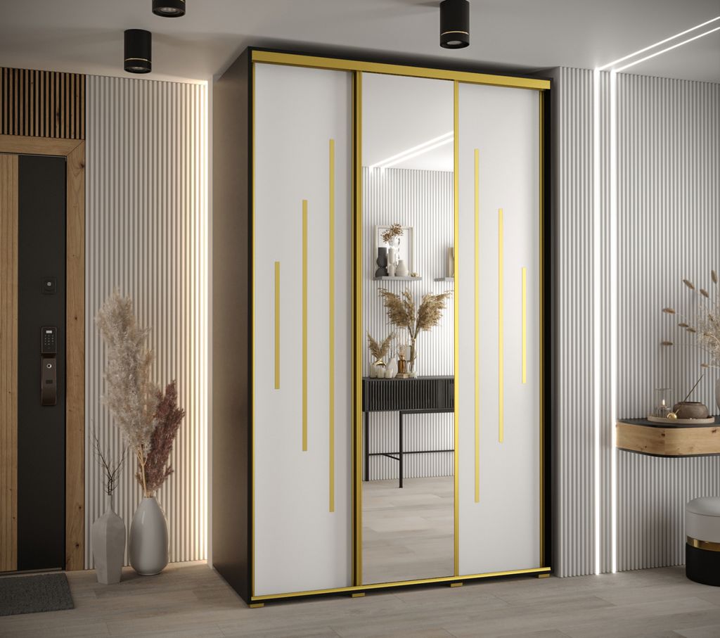 Kleiderschrank ASIRI 13 – 160/60 cm, schwarz/weiß/gold