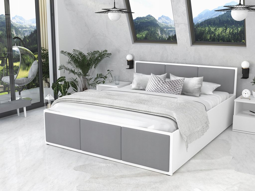 Bett mit Lattenrost Jugendbett Doppelbett hellgrau-weiß 120 Produktbild 
