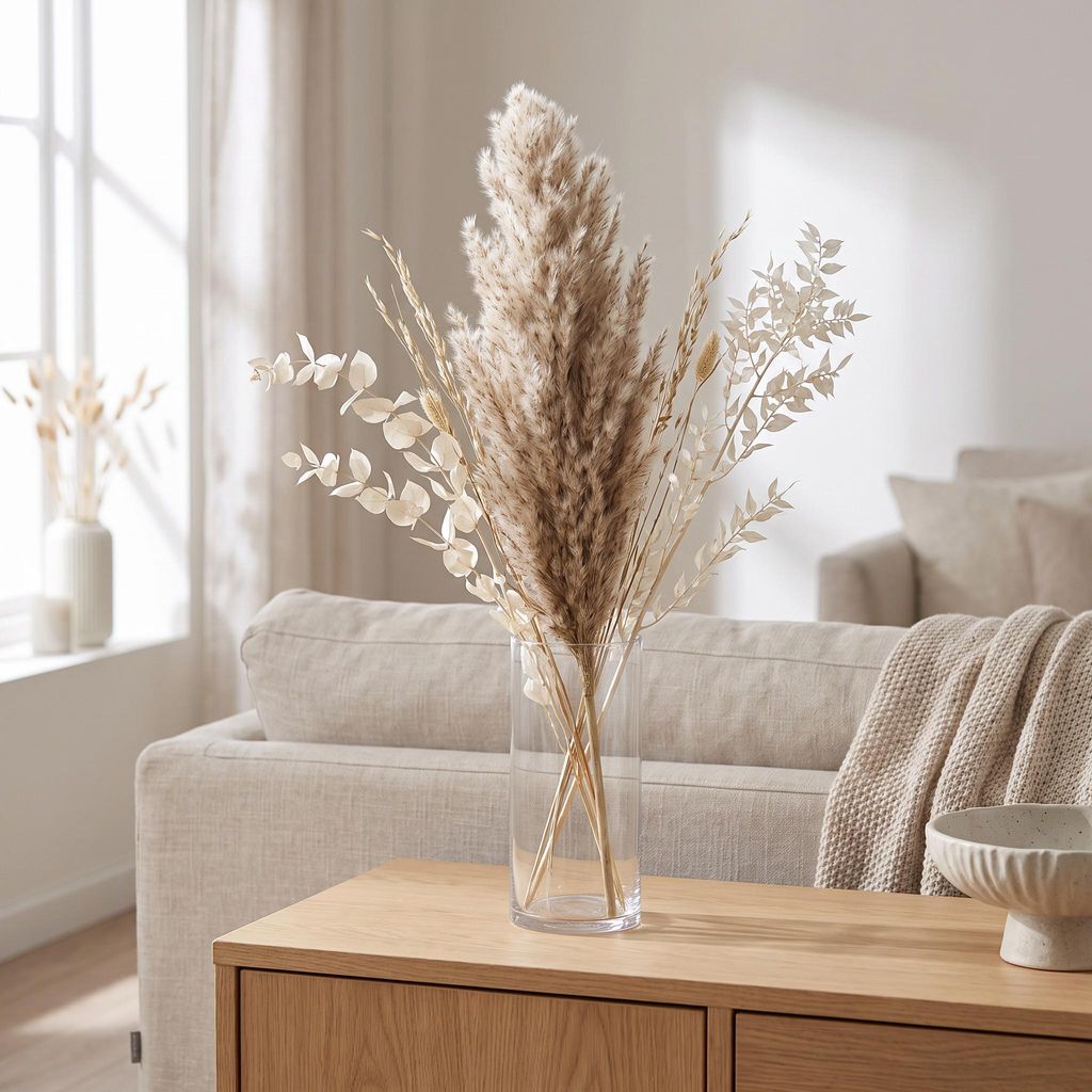 Pampasgras Deko Trockenblumen für Vase und moderne Gestaltung, 3 Stück