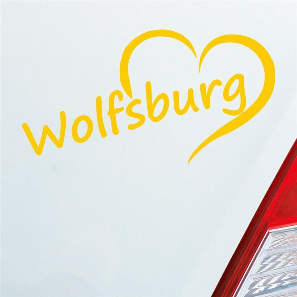 Auto Aufkleber Wolfsburg Herz Stadt City Liebe Love Heart 15x8 cm Gelb Sticker Heckscheibenaufkleber
