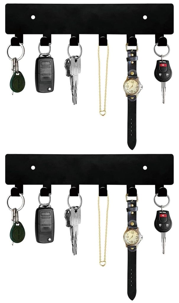 2 selbstklebende Schlüsselhalter mit 6 Haken, für Flur und Küche (schwarz)