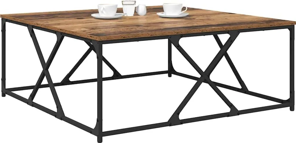 Tavolo Basso Rustico 100x100 Legno Recuperato per Arredo Soggiorno