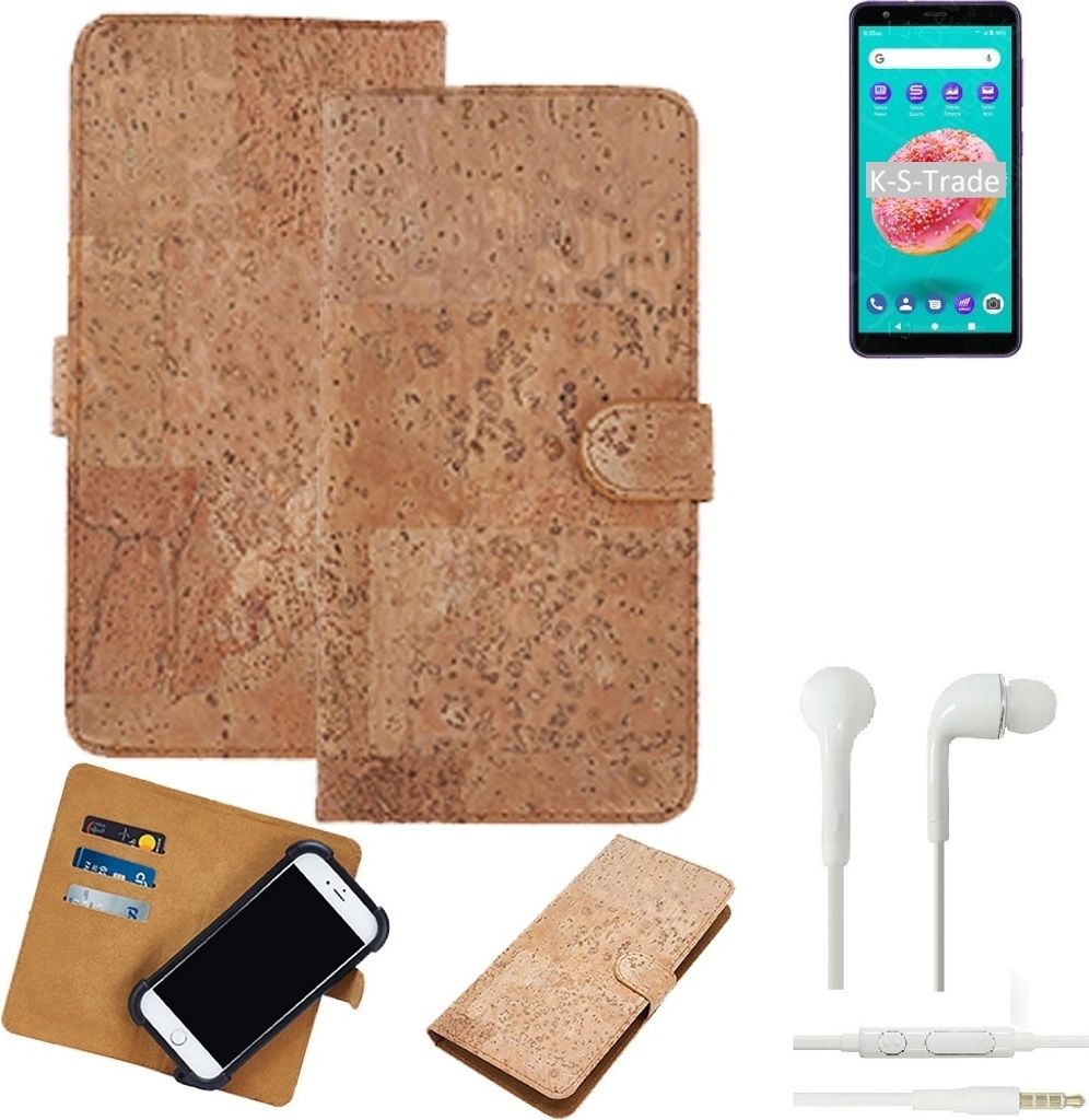 K-S-Trade Hülle kompatibel mit ZTE Blade A3Y + in ear Kopfhörer Kork Handyhülle Cover Schutzhülle TPU Case Bumper in Hellbraun, (1x)