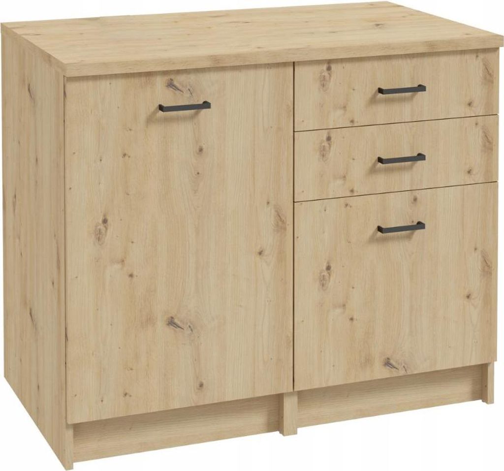 Küchenmöbel Set Eiche Artisan 100cm Arbeitsplatte 2 Unterschränke Schubladen Türen Küchenzeile Modulküche ohne Spüle Armatur Küchenblock