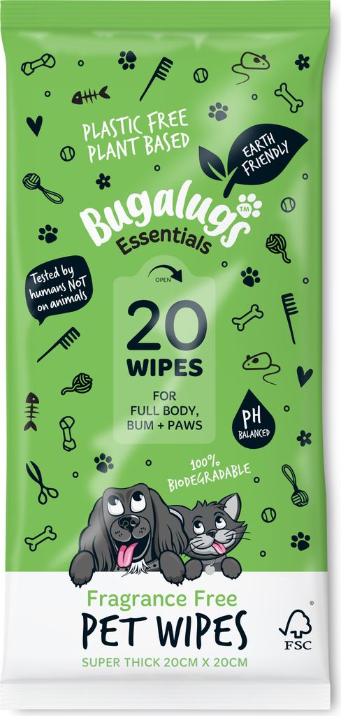 Bugalugs Biologisch Abbaubare Haustier Feuchttücher – Plastikfrei & Parfümfrei 20