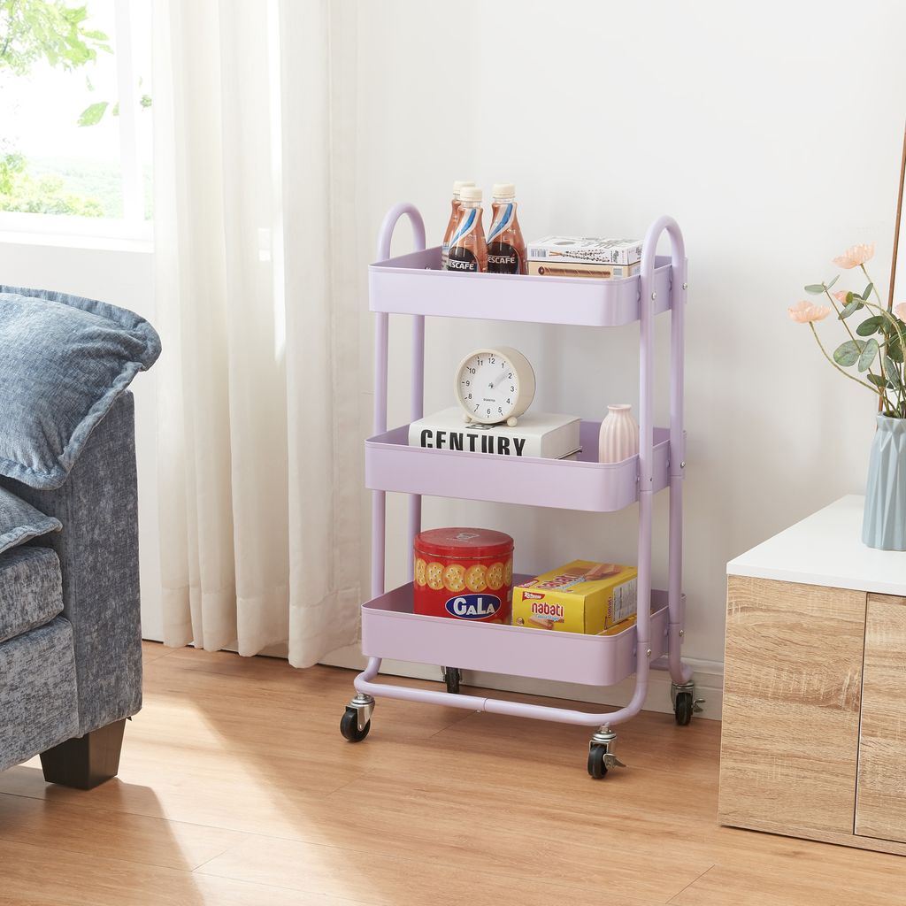 Küchenrollwagen ’Pyhäntä’ mit 3 Ablagekörben 78,5 x 46 x 35 cm Stahl Lila