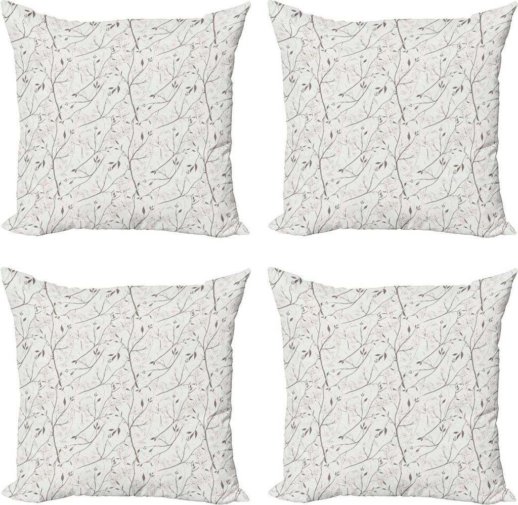 ABAKUHAUS Grau und Mint Kissenbezug Set (4 Stück), Rustic Weiß Knospen, Moderner Doppelseitiger Digitaldruck, 45 cm x 45 cm, Pale Mint Grün Weiß