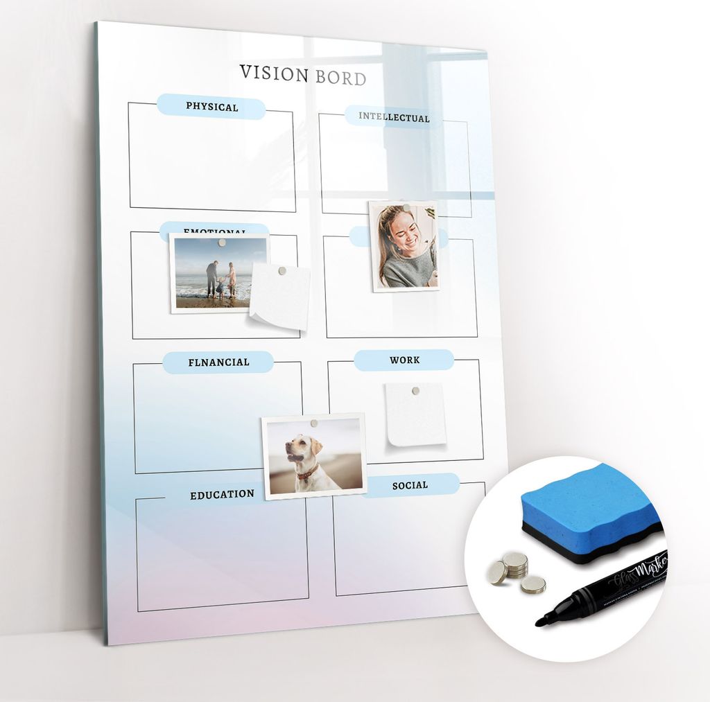 Magnetpinnwand Memoboard - Zubehörsatz - Schwarzer Marker + Schwamm + Magnete - 70 x 100 cm - Tortafel