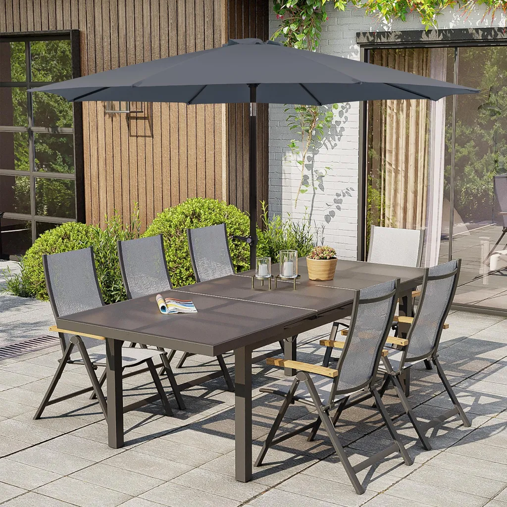 Parasol Ø 300 cm pliable gris, protection UV pour jardin et balcon