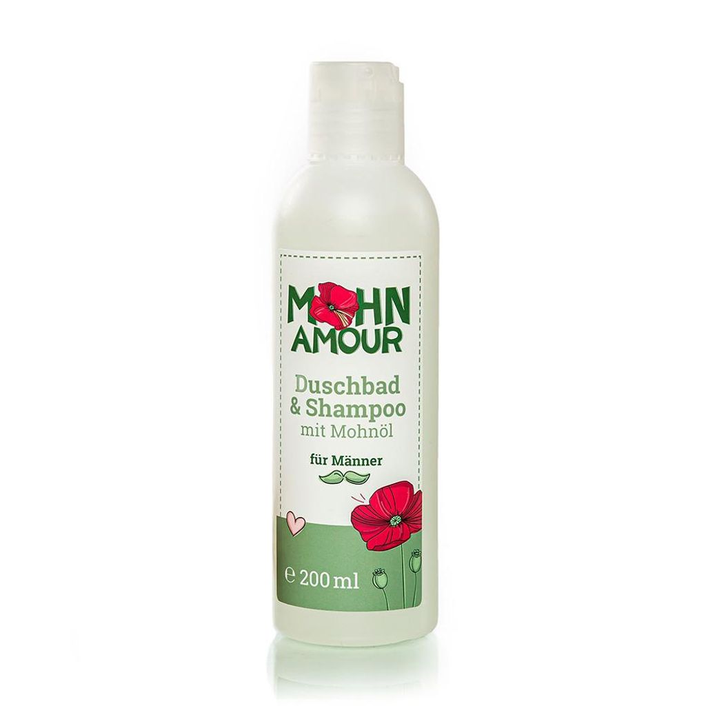 Duschbad & Shampoo 2-in-1 mit Mohnöl 200 ml – pflegend & erfrischend für Männer – Mohn Amour