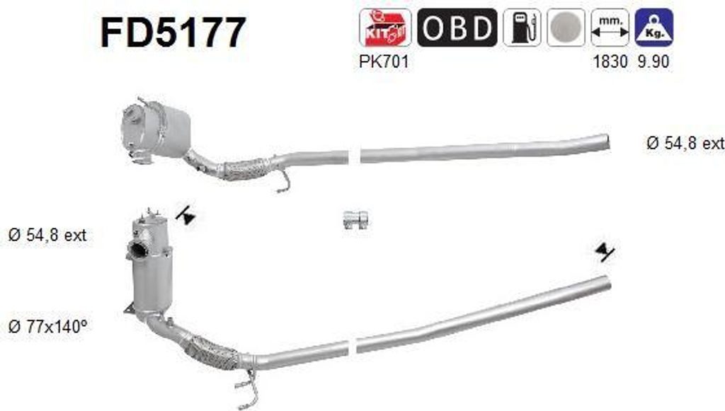 AS FD5177 Ruß-/Partikelfilter, Abgasanlage OE 1K0254704AX kompatibel mit Octavia, Superb, Yeti, Golf VI