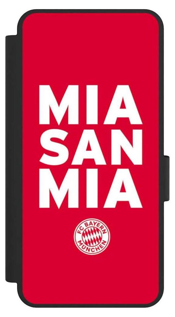 NIVOCASE Klapphülle für Samsung Galaxy S25 Edge Handyhülle aus Kunst Leder NIVOflip schwarz FC Bayern München FCB Mia San Mia