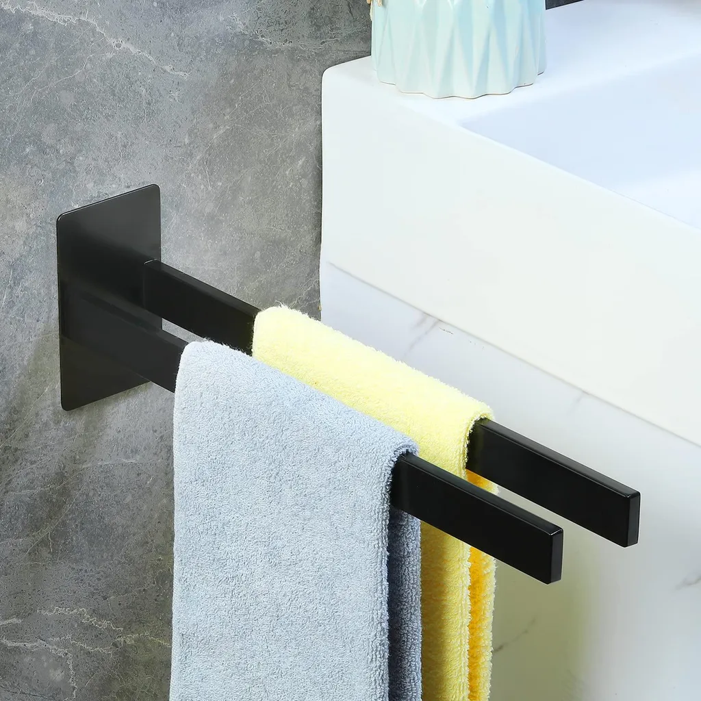 Porte-serviettes sans perçage noir 39 cm : fixez sans abîmer votre carrelage