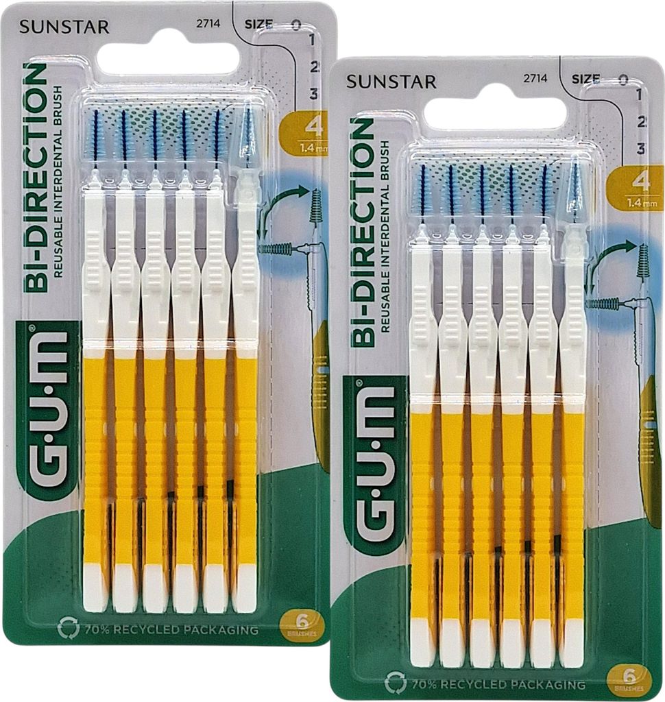 2x GUM Bi-Direction Interdentalbürsten - Gelb 1,4mm 6 Stück