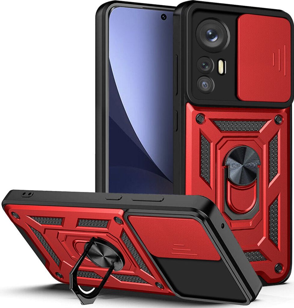 Xiaomi 12 Hülle mit Ring Ständer Halter Dia Kameraschutz TPU PC Schutzhülle für Xiaomi 12 / Xiaomi 12X Rot