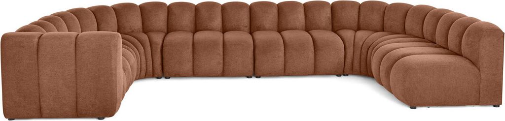 Lisa Design Debbie - modulares Sofa Panorama-Rechtswinkel 7-Sitzer in strukturiertem Stoff , Terrakotta
