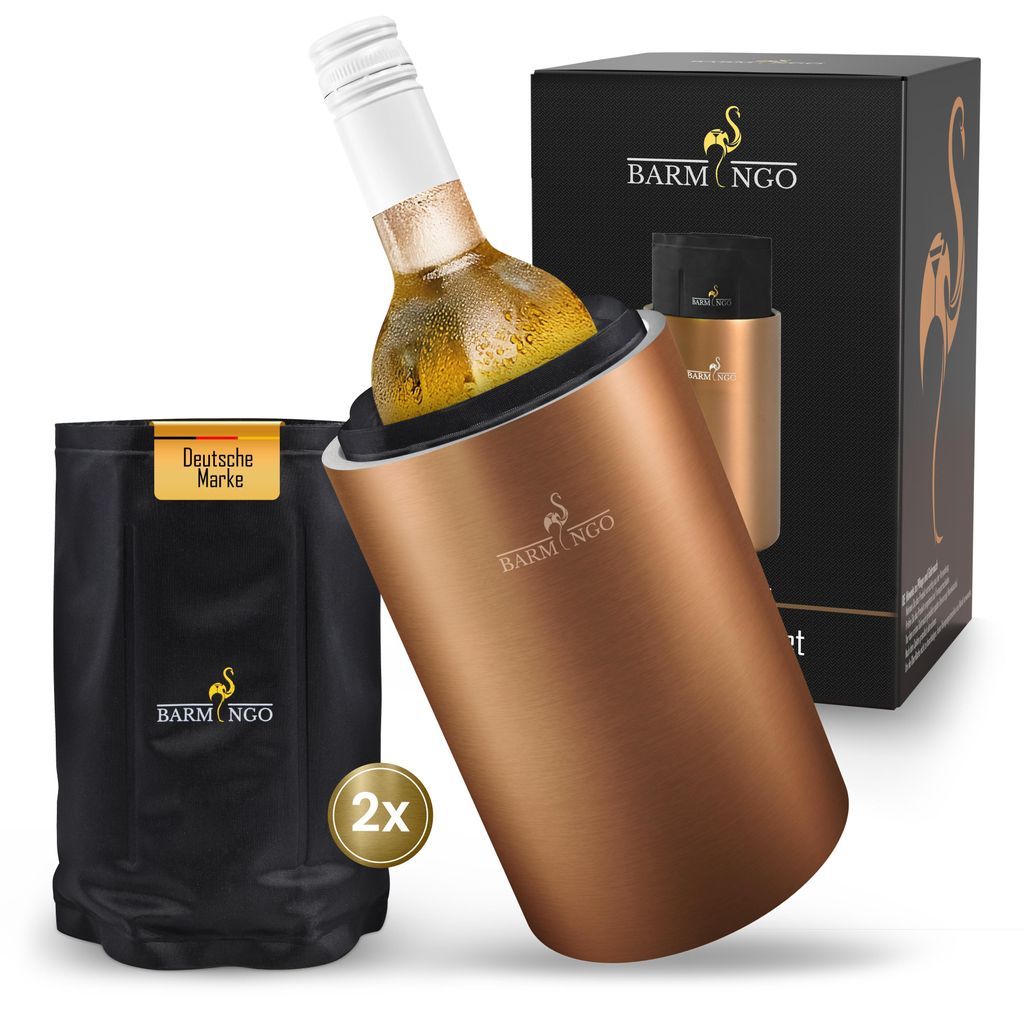 Weinkühler Edelstahl mit Kühlakkus – Getränkekühler & Flaschenkühler für Wein, Sekt, Champagner | Sektkühler doppelwandig mit Kühlmansche...