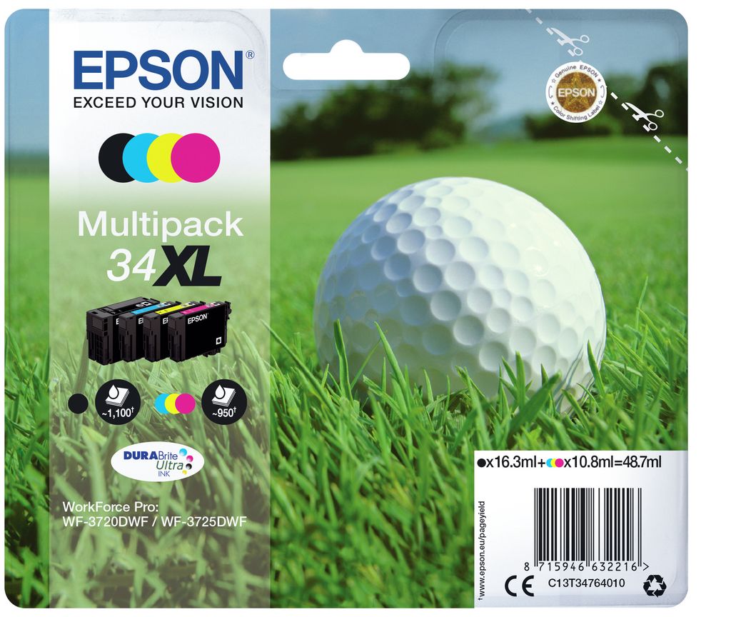 Epson Golf ball 4-farebný atrament DURABrite Ultra 34XL Obrázok produktu 