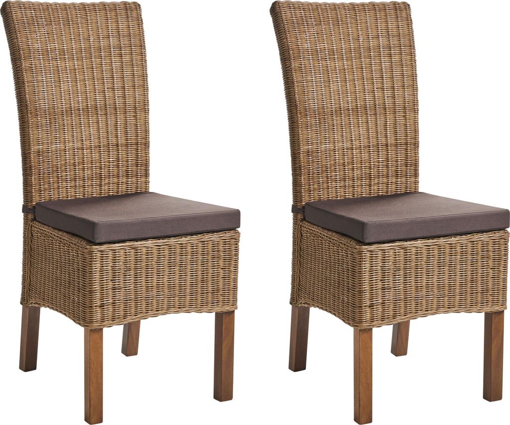BELIANI Esszimmerstuhl 2er Set Braun Rattan mit Sitzkissen Produktbild 