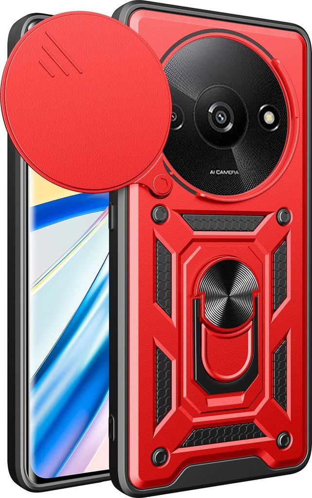 Hülle für Xiaomi Redmi A3 Magnetische Ring Ständer Halter Dia Kameraschutz TPU Bumper Silikon Schutzhülle Rot
