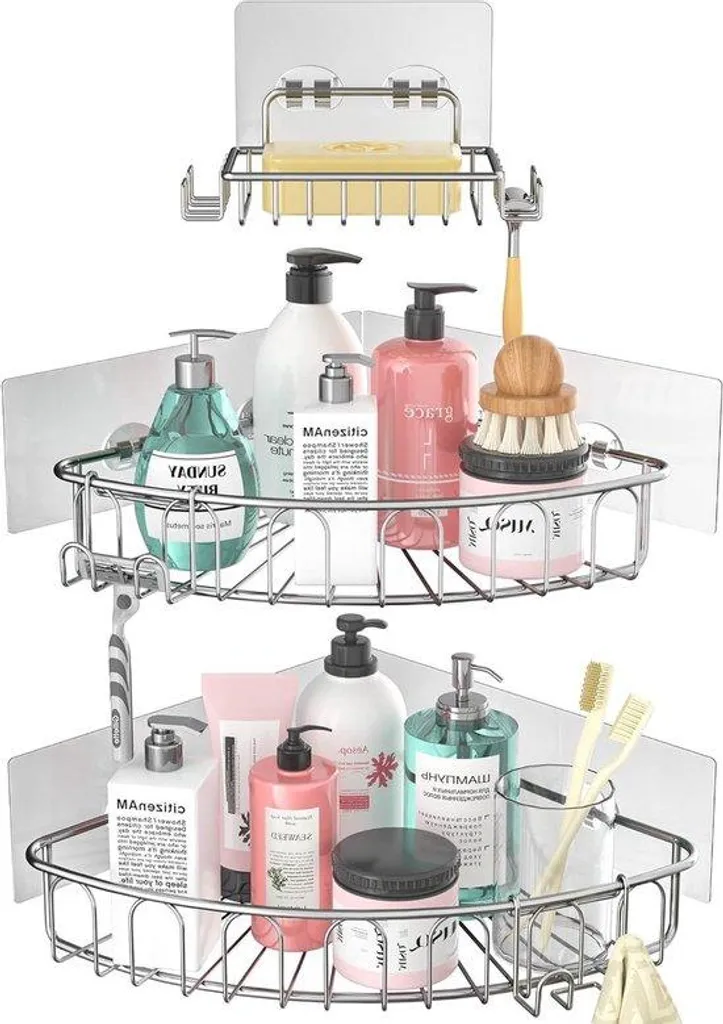Lot de 3 porte-accessoires de baignoire inox fixation murale durable