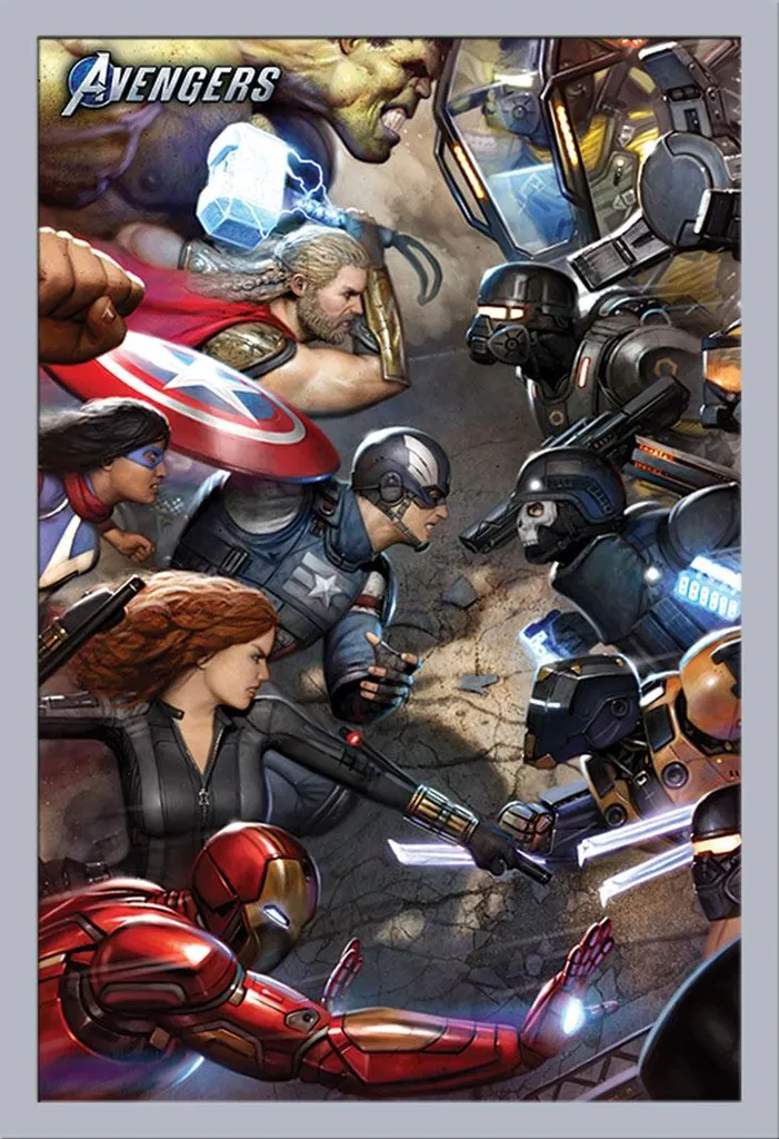 Poster Avengers encadré incassable avec vitre acrylique et cadre Argent